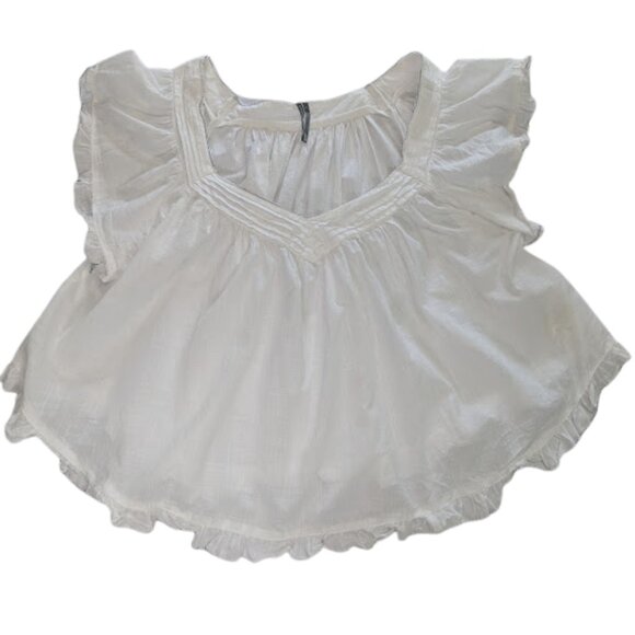 By Anthropologie Tops - By Anthropologie “In Bloom” White Flutter Sleeve Popover Top Boho Feminine *SZ L